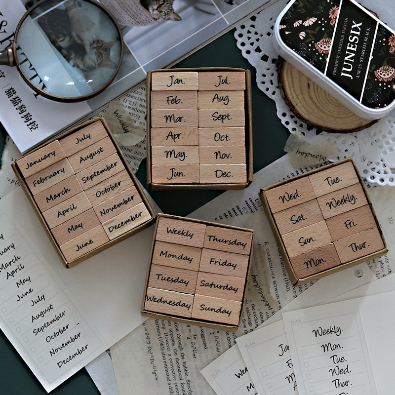 Rubber Date Stamp - Арабские цифры День Месяц Календарь Деревянные