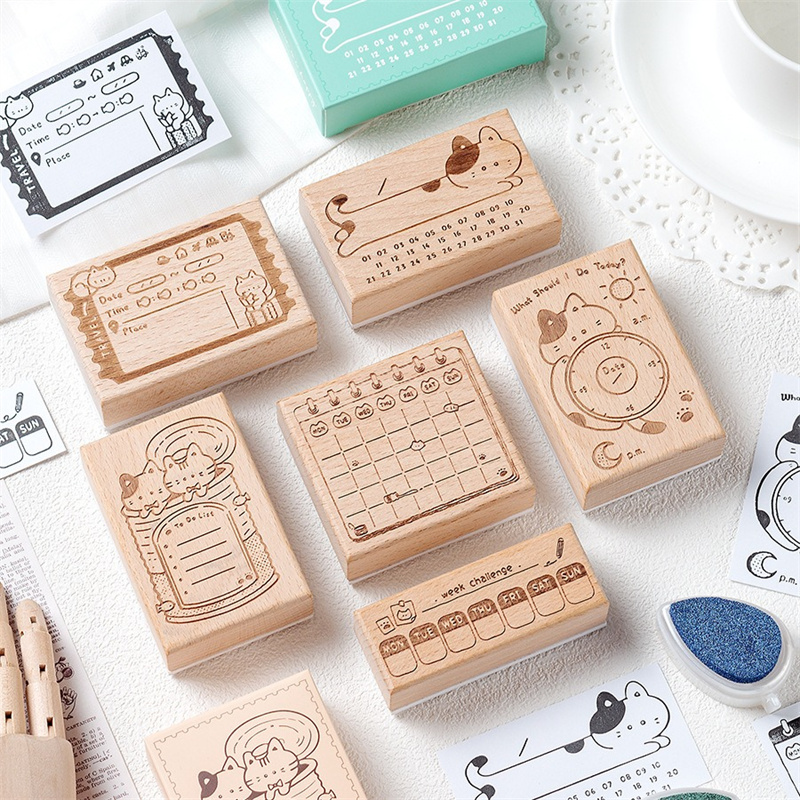 Деревянный штамп с милым котом – обзор и цена Rubber Date Stamp